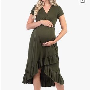 Maternity Faux Wrap High Low Hem Dress.